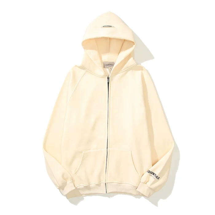 Essentials Full-Zip Hoodie – Khaki with Back Logo