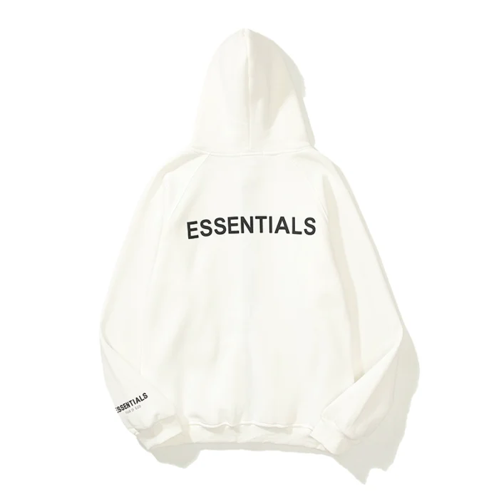 Essentials Full-Zip Hoodie – White with Back Logo